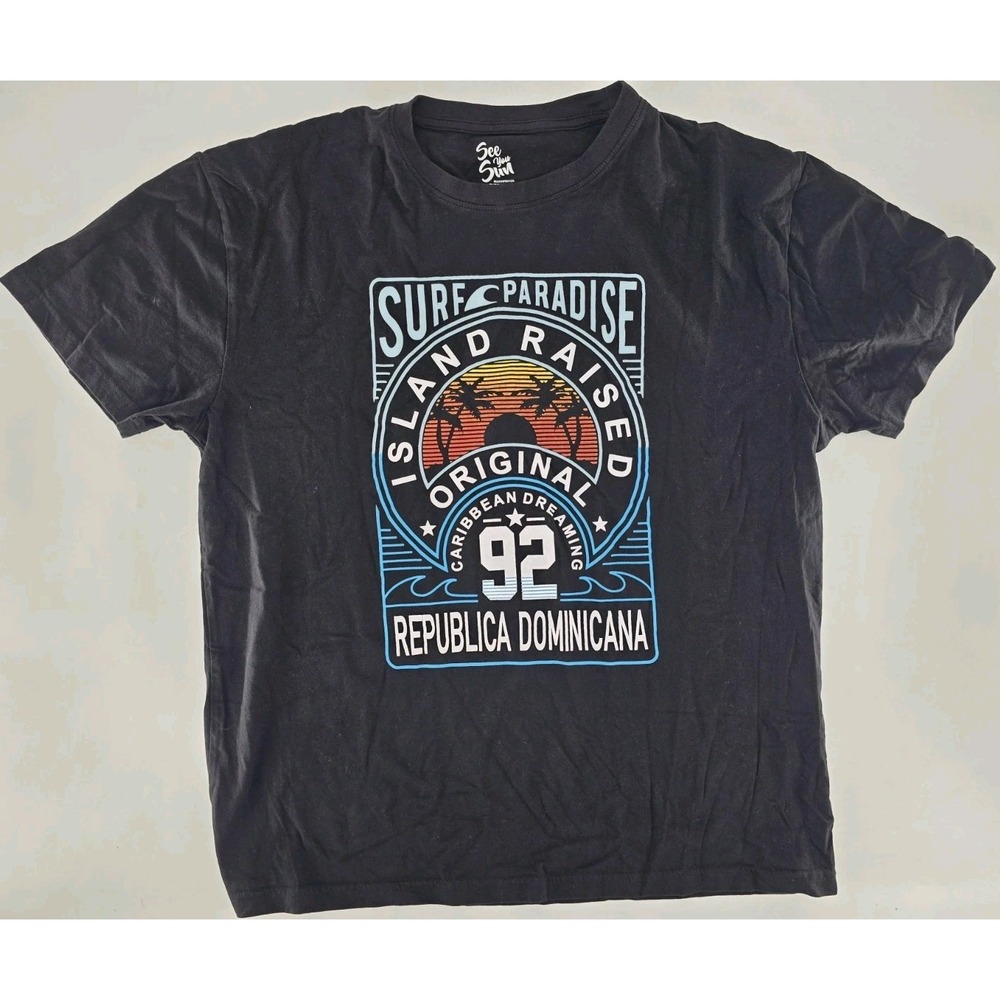 See You Sun - Surf Paradise - Graphic T‎ Shirt - Black Sz: 2XL - Colorful - Palm